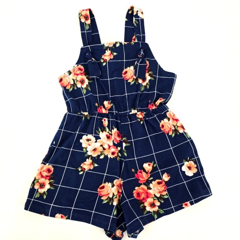 Heart & Arrow Girl Blue Floral Romper Size 4